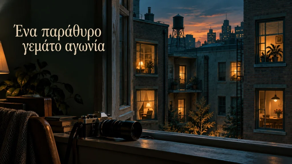 symvoliki synthesi me fotografiki michani kai fotismena parathyra se astiki avli